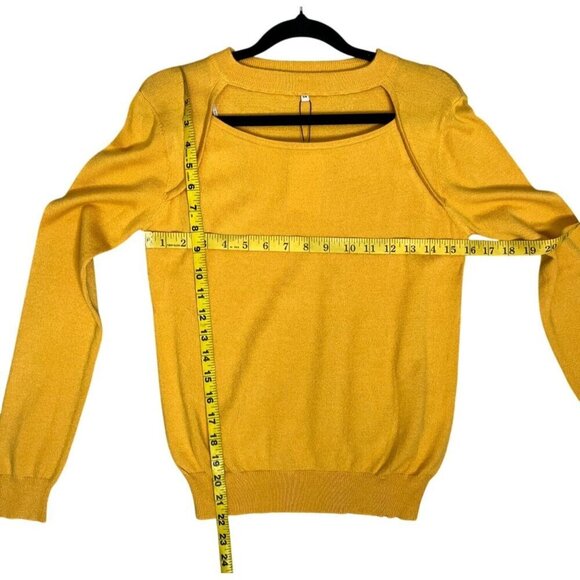 NWT UniQ Mustard Yellow Cutout Neck Long Sleeve Sweater S/M Rayon Nylon - Picture 5 of 7
